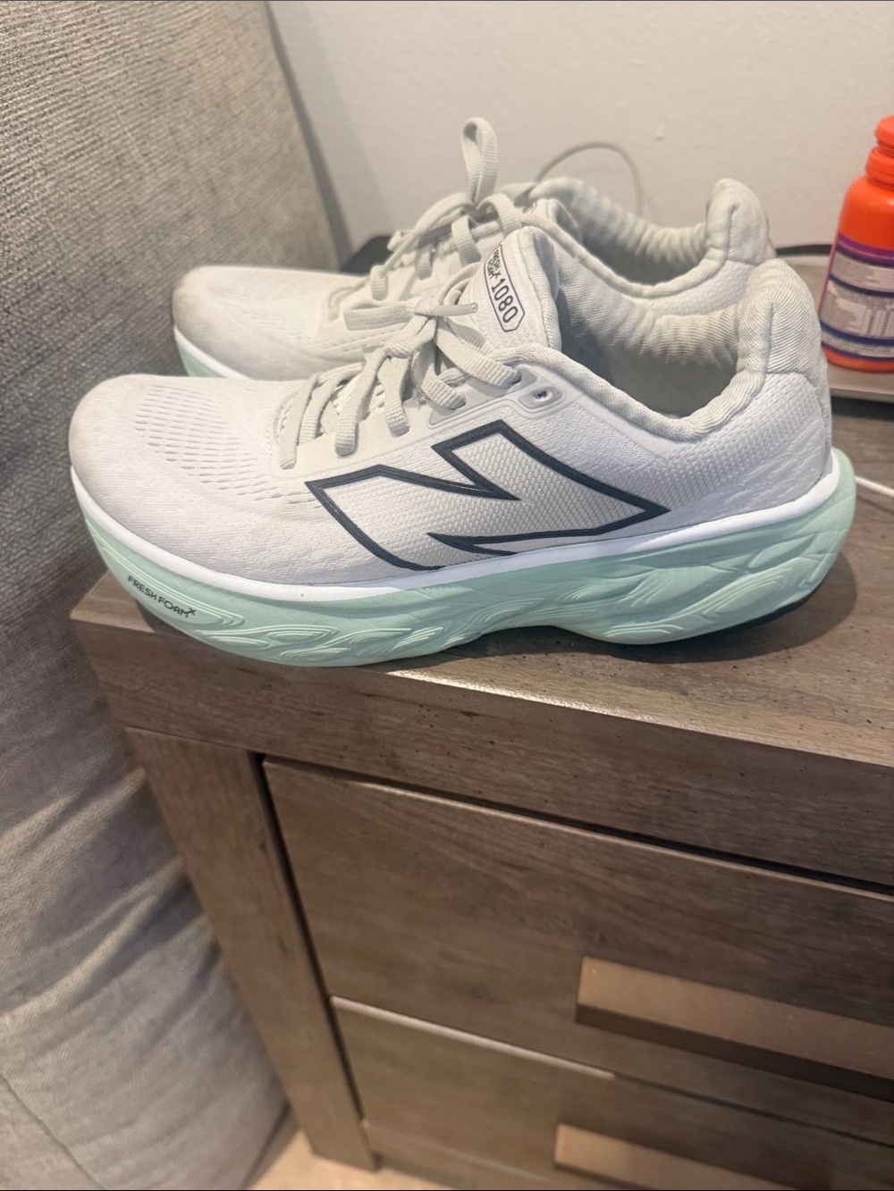 New Balance Women's Light Gray and Mint Athletic Running Shoes